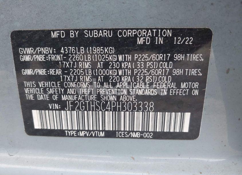 Photo 9 of 2023 Subaru Crosstrek SPORT (VIN JF2GTHSC4PH303338)