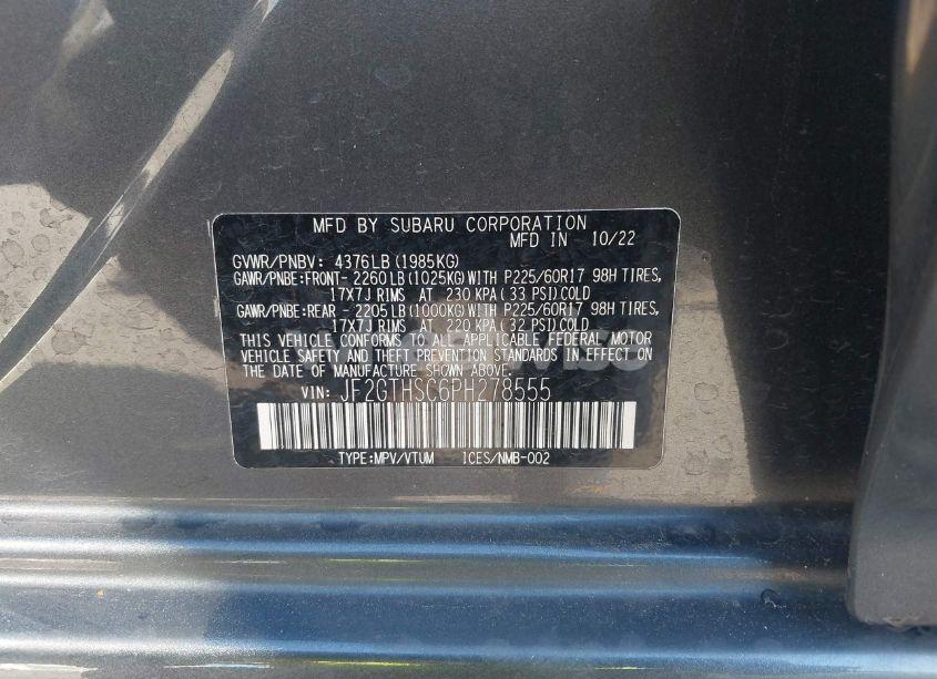 Photo 9 of 2023 Subaru Crosstrek SPORT (VIN JF2GTHSC6PH278555)