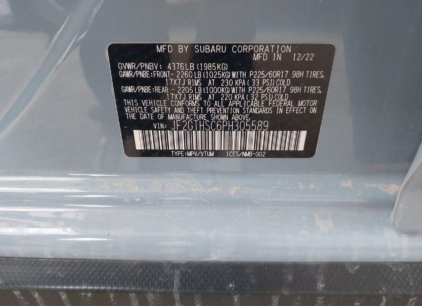 Photo 9 of 2023 Subaru Crosstrek SPORT (VIN JF2GTHSC6PH305589)