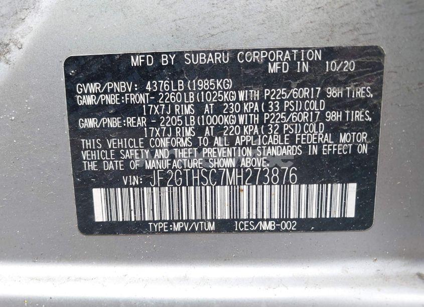 Photo 9 of 2021 Subaru Crosstrek SPORT (VIN JF2GTHSC7MH273876)