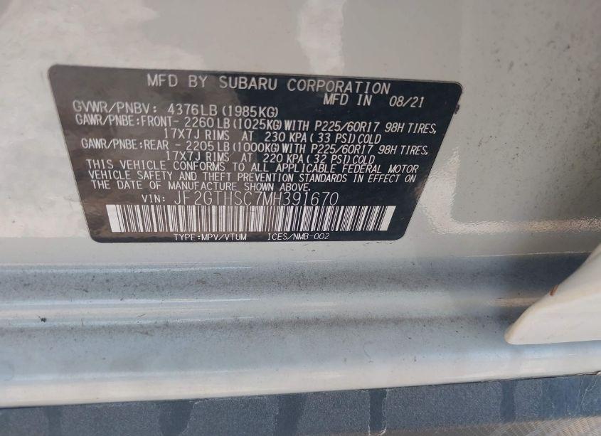 Photo 9 of 2021 Subaru Crosstrek SPORT (VIN JF2GTHSC7MH391670)