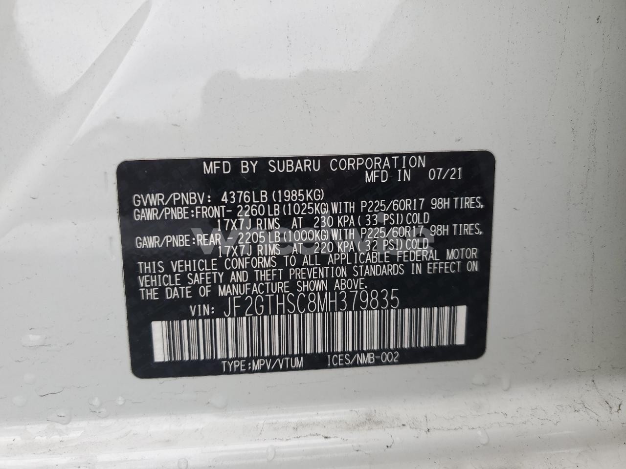 Photo 12 of 2021 SUBARU CROSSTREK SPORT (VIN JF2GTHSC8MH379835)