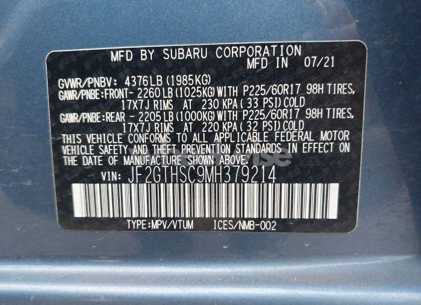 Photo 9 of 2021 Subaru Crosstrek SPORT (VIN JF2GTHSC9MH379214)