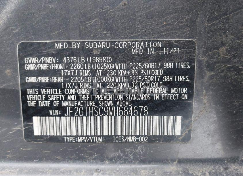 Photo 9 of 2021 Subaru Crosstrek SPORT (VIN JF2GTHSC9MH684678)