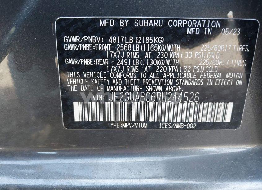 Photo 9 of 2024 Subaru Crosstrek (VIN JF2GUABC6RH244526)