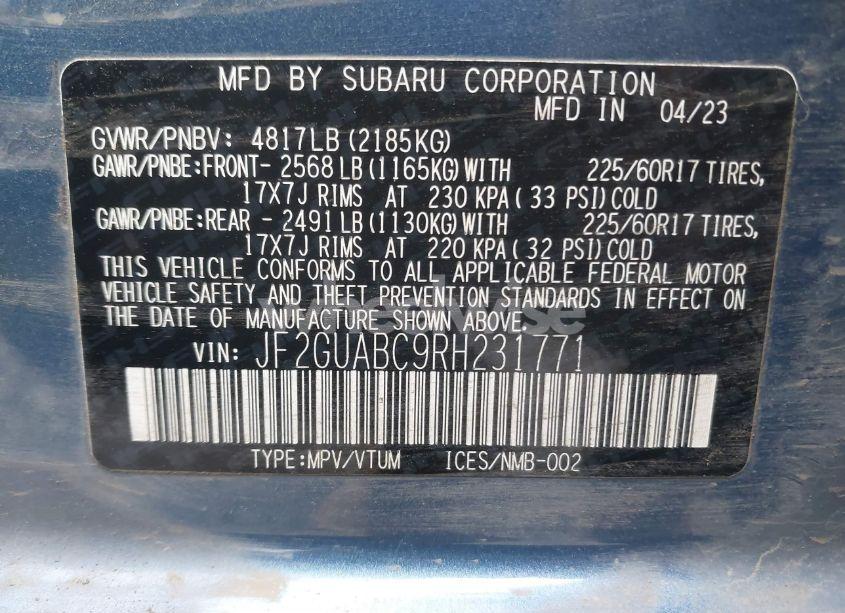 Photo 9 of 2024 Subaru Crosstrek (VIN JF2GUABC9RH231771)