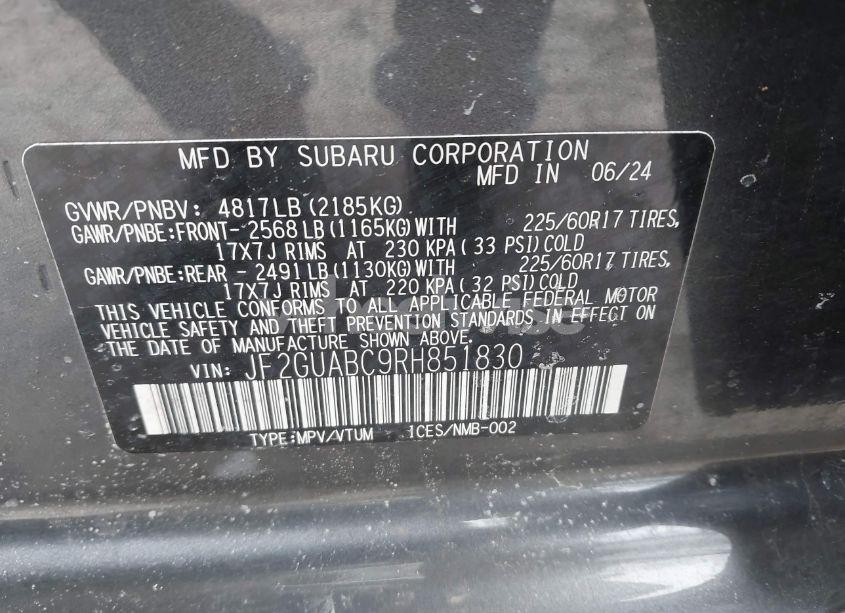 Photo 9 of 2024 Subaru Crosstrek (VIN JF2GUABC9RH851830)