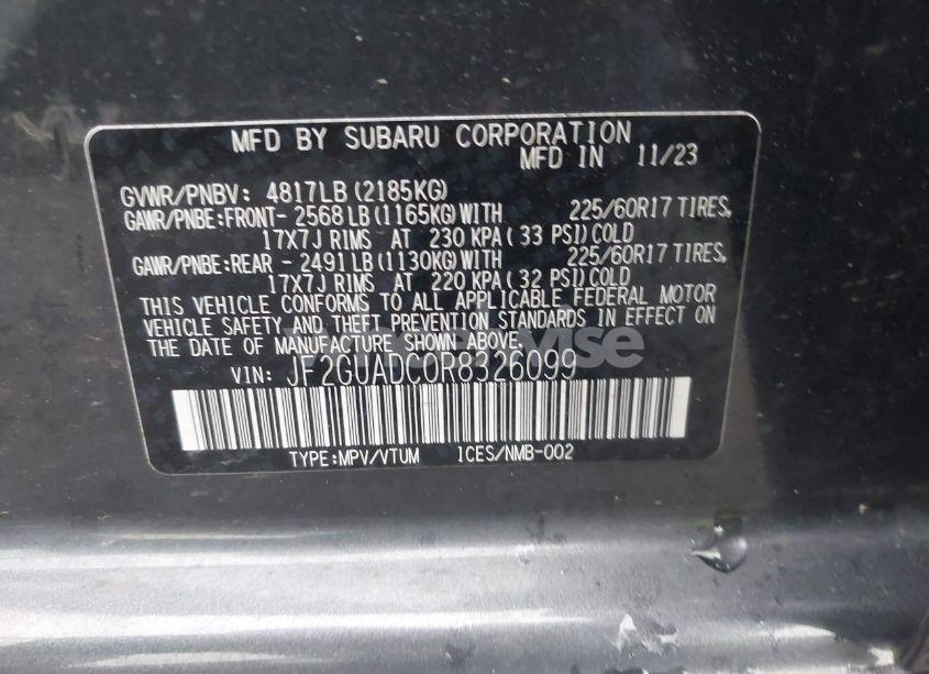 Photo 9 of 2024 Subaru Crosstrek PREMIUM (VIN JF2GUADC0R8326099)