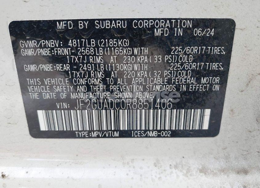 Photo 9 of 2024 Subaru Crosstrek PREMIUM (VIN JF2GUADC0R8851406)