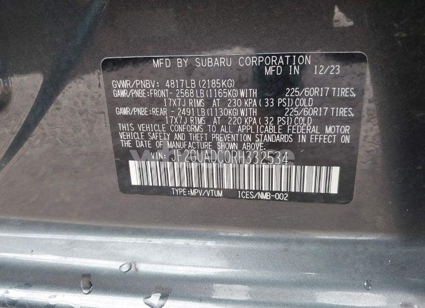 Photo 9 of 2024 Subaru Crosstrek PREMIUM (VIN JF2GUADC0RH332534)