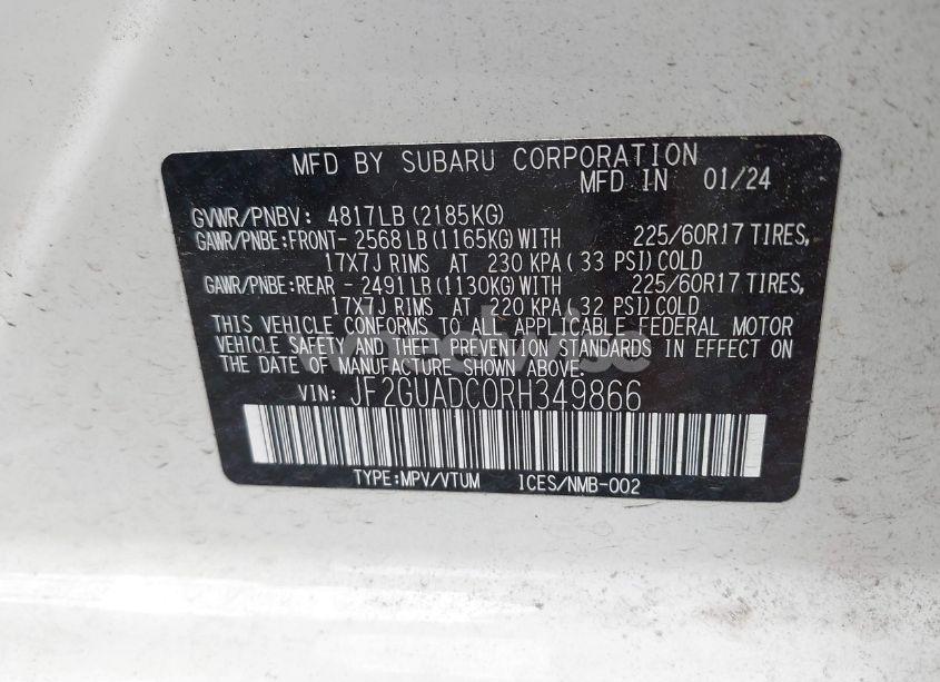 Photo 9 of 2024 Subaru Crosstrek PREMIUM (VIN JF2GUADC0RH349866)