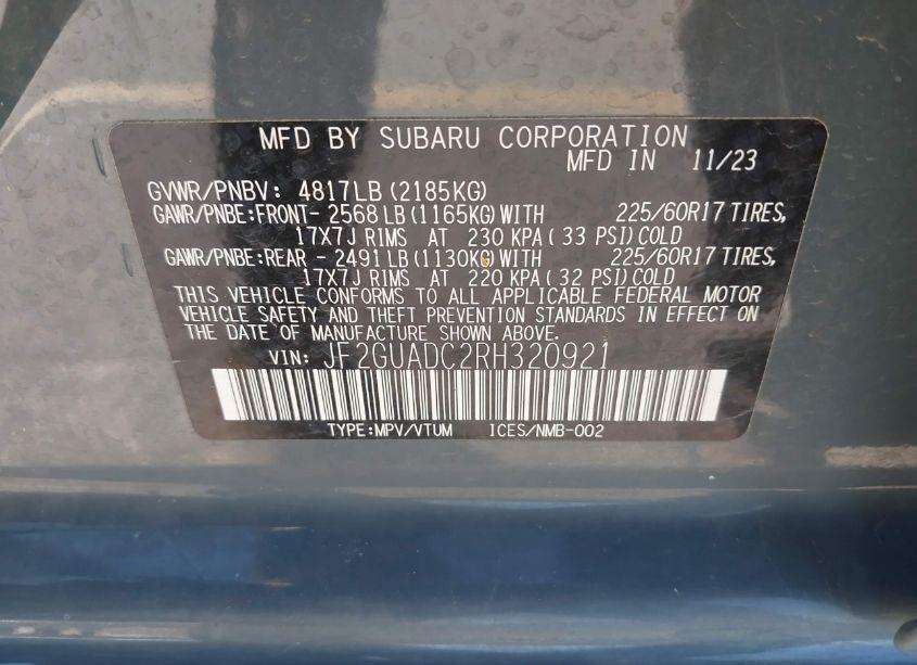 Photo 9 of 2024 Subaru Crosstrek PREMIUM (VIN JF2GUADC2RH320921)