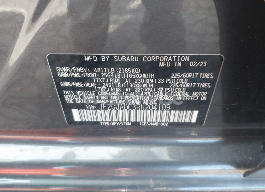 Photo 9 of 2024 Subaru Crosstrek PREMIUM (VIN JF2GUADC3RH204109)