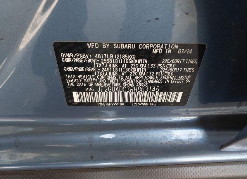 Photo 9 of 2024 Subaru Crosstrek PREMIUM (VIN JF2GUADC3RH863145)