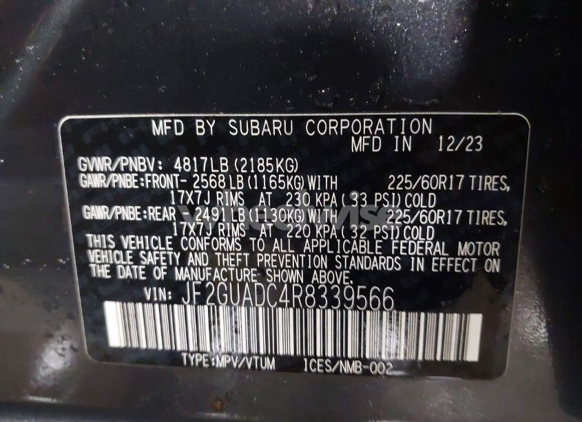 Photo 9 of 2024 Subaru Crosstrek PREMIUM (VIN JF2GUADC4R8339566)