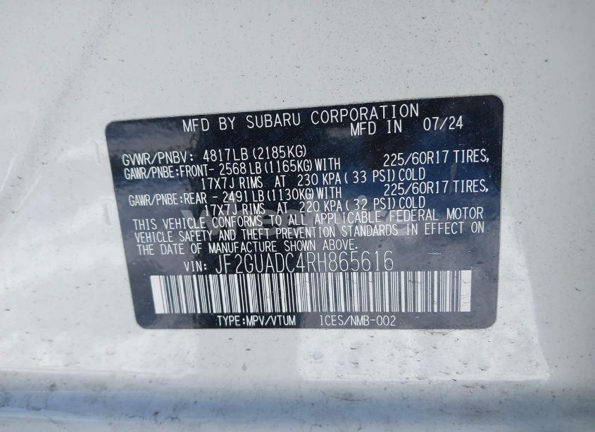 Photo 9 of 2024 Subaru Crosstrek PREMIUM (VIN JF2GUADC4RH865616)