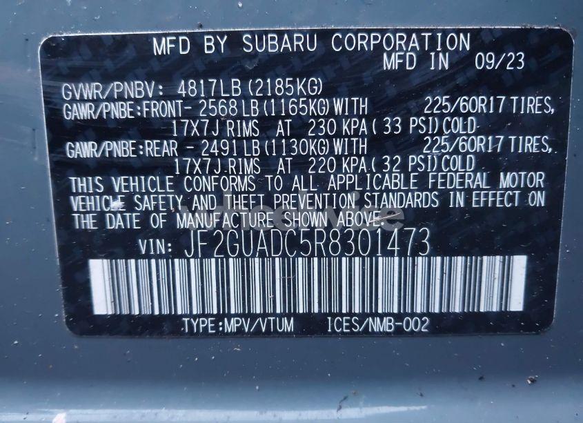 Photo 9 of 2024 Subaru Crosstrek PREMIUM (VIN JF2GUADC5R8301473)