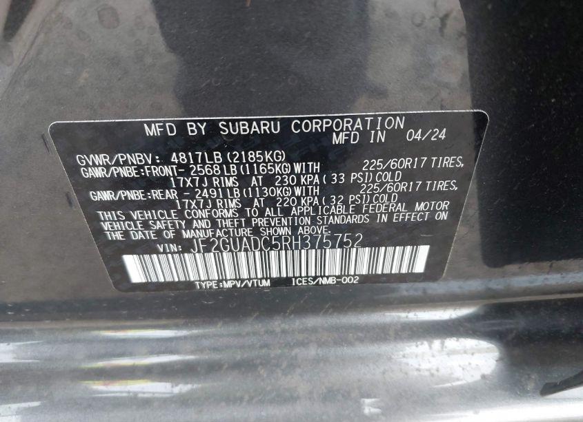 Photo 9 of 2024 Subaru Crosstrek PREMIUM (VIN JF2GUADC5RH375752)