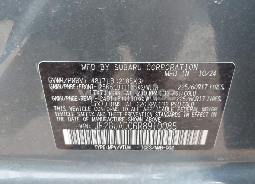 Photo 9 of 2024 Subaru Crosstrek PREMIUM (VIN JF2GUADC6R8910085)