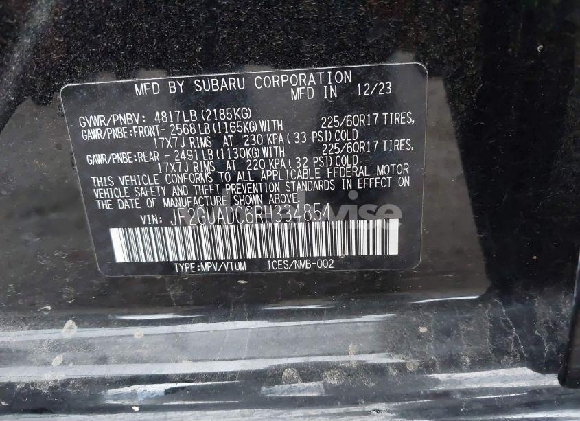 Photo 9 of 2024 Subaru Crosstrek PREMIUM (VIN JF2GUADC6RH334854)