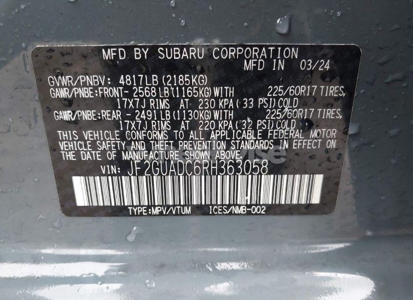 Photo 9 of 2024 Subaru Crosstrek PREMIUM (VIN JF2GUADC6RH363058)