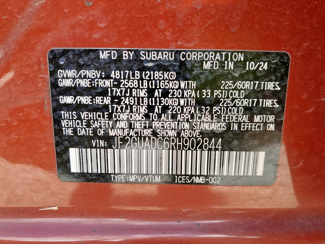 Photo 13 of 2024 SUBARU CROSSTREK PREMIUM (VIN JF2GUADC6RH902844)