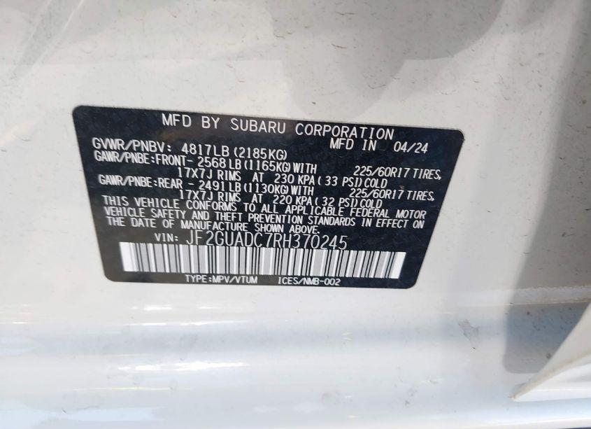 Photo 9 of 2024 Subaru Crosstrek PREMIUM (VIN JF2GUADC7RH370245)