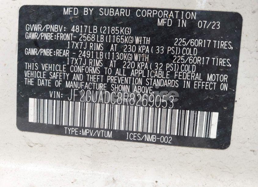 Photo 9 of 2024 Subaru Crosstrek PREMIUM (VIN JF2GUADC8R8269053)