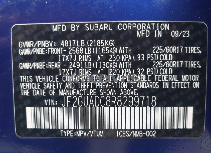 Photo 9 of 2024 Subaru Crosstrek PREMIUM (VIN JF2GUADC8R8299718)