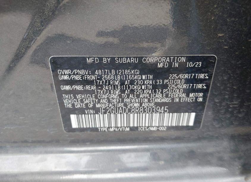 Photo 9 of 2024 Subaru Crosstrek PREMIUM (VIN JF2GUADC8R8303945)