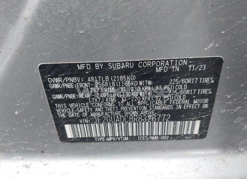 Photo 9 of 2024 Subaru Crosstrek PREMIUM (VIN JF2GUADC8R8326772)