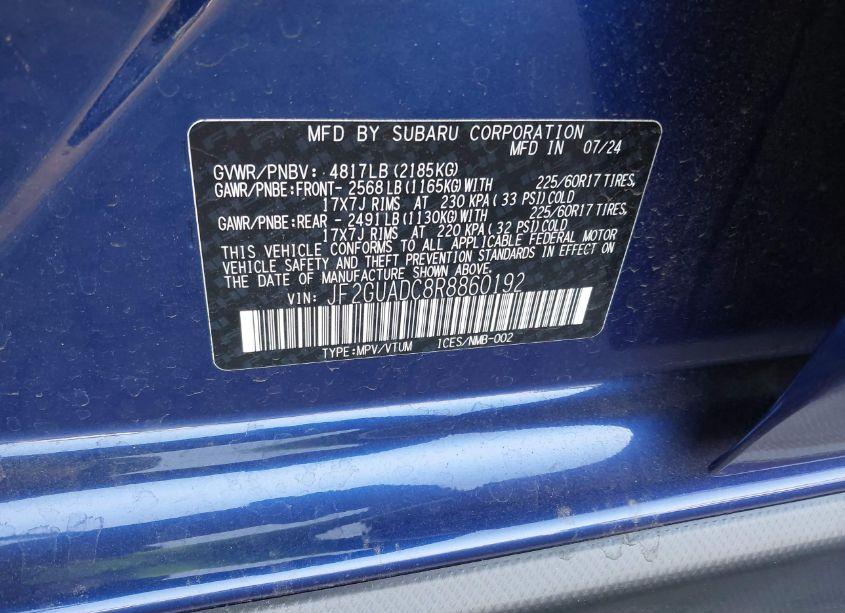 Photo 9 of 2024 Subaru Crosstrek PREMIUM (VIN JF2GUADC8R8860192)