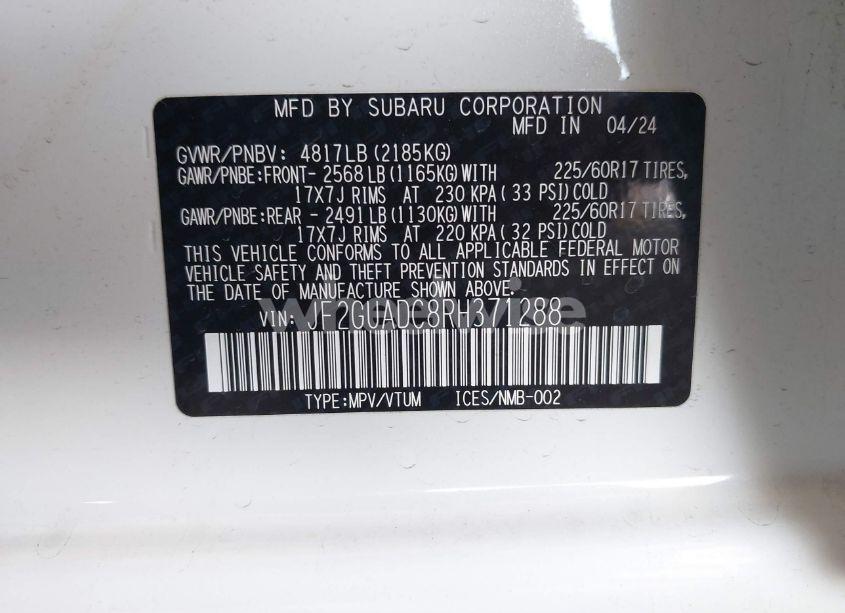 Photo 9 of 2024 Subaru Crosstrek PREMIUM (VIN JF2GUADC8RH371288)