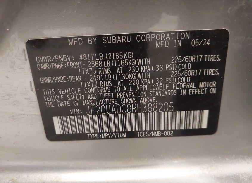 Photo 9 of 2024 Subaru Crosstrek PREMIUM (VIN JF2GUADC8RH388205)