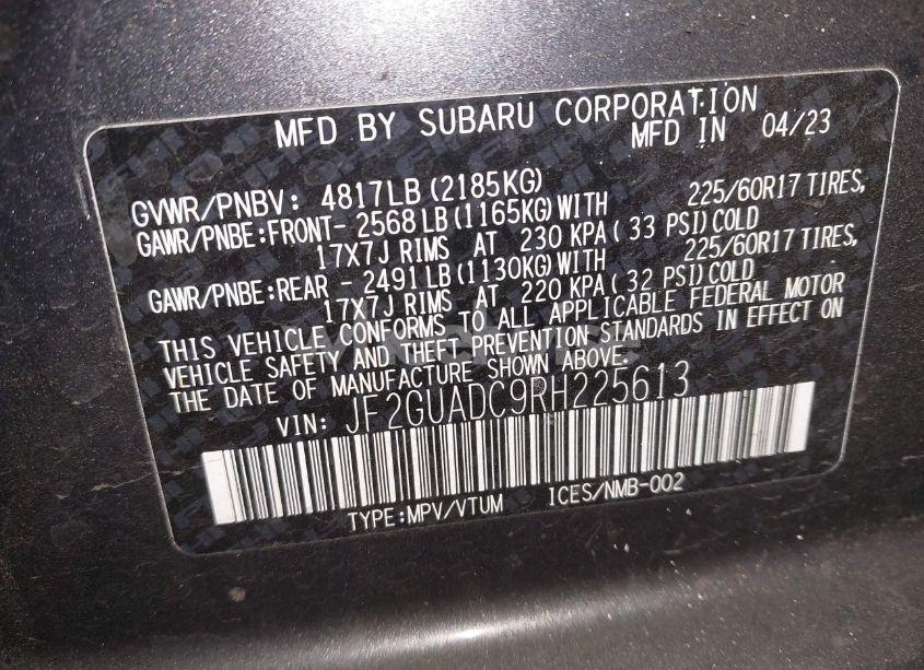 Photo 9 of 2024 Subaru Crosstrek PREMIUM (VIN JF2GUADC9RH225613)