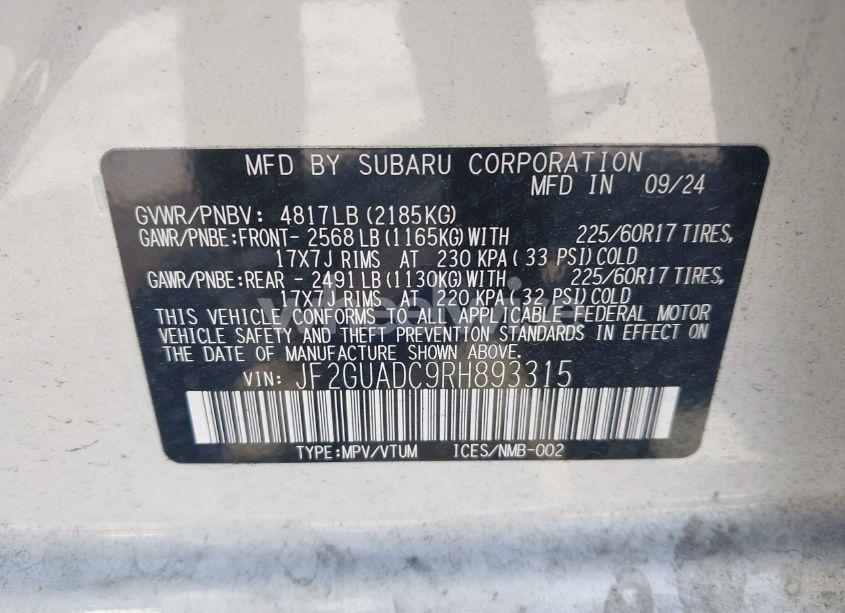 Photo 9 of 2024 Subaru Crosstrek PREMIUM (VIN JF2GUADC9RH893315)