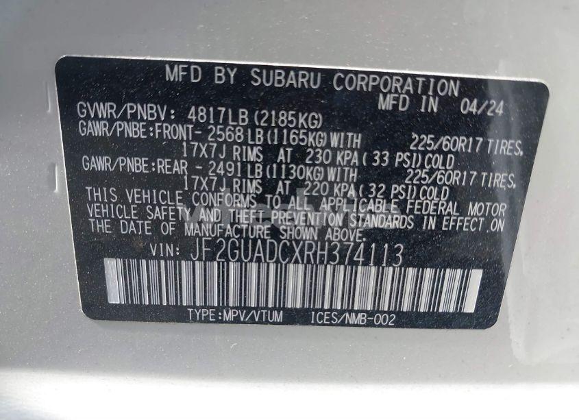 Photo 9 of 2024 Subaru Crosstrek PREMIUM (VIN JF2GUADCXRH374113)