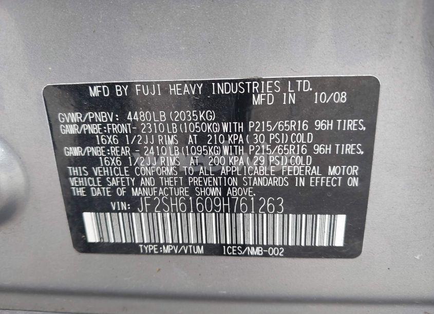 Photo 9 of 2009 Subaru Forester 2.5X (VIN JF2SH61609H761263)