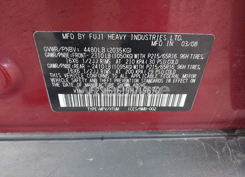 Photo 9 of 2009 Subaru Forester 2.5X (VIN JF2SH61619H719670)