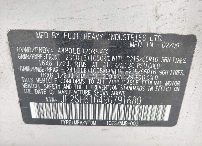 Photo 9 of 2009 Subaru Forester 2.5X (VIN JF2SH61649G791680)