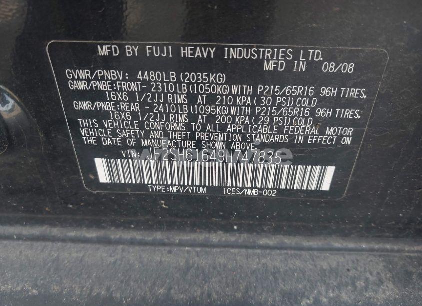 Photo 9 of 2009 Subaru Forester 2.5X (VIN JF2SH61649H747835)