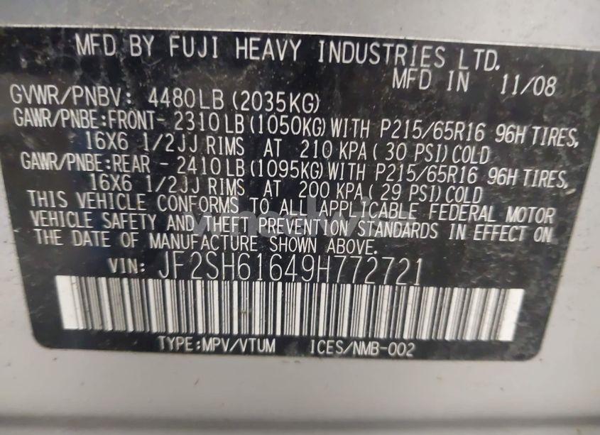 Photo 9 of 2009 Subaru Forester 2.5X (VIN JF2SH61649H772721)