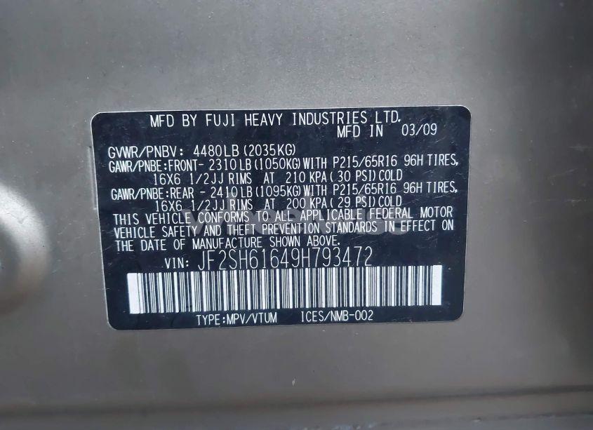 Photo 9 of 2009 Subaru Forester 2.5X (VIN JF2SH61649H793472)