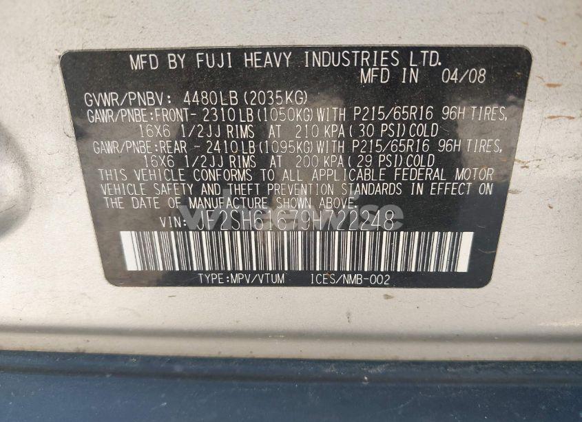 Photo 9 of 2009 Subaru Forester 2.5X (VIN JF2SH61679H722248)