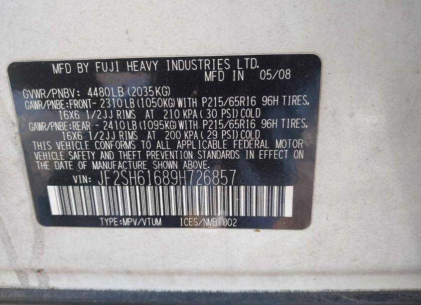 Photo 9 of 2009 Subaru Forester 2.5X (VIN JF2SH61689H726857)