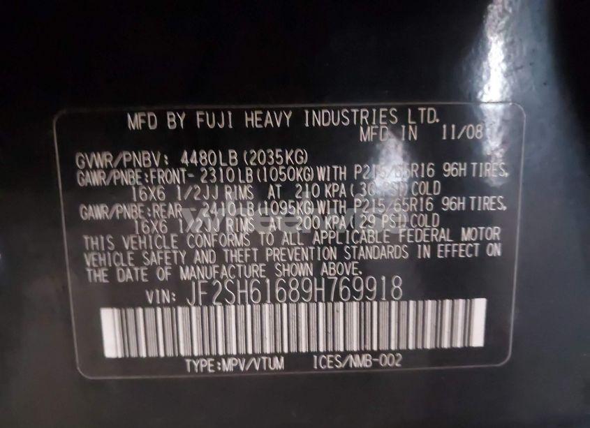 Photo 9 of 2009 Subaru Forester 2.5X (VIN JF2SH61689H769918)