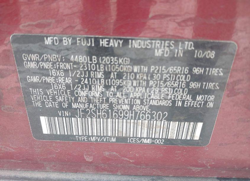 Photo 9 of 2009 Subaru Forester 2.5X (VIN JF2SH61699H766302)