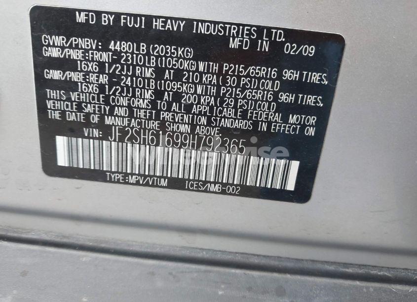 Photo 9 of 2009 Subaru Forester 2.5X (VIN JF2SH61699H792365)