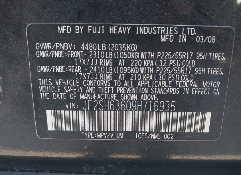 Photo 9 of 2009 Subaru Forester 2.5X (VIN JF2SH63609H716935)