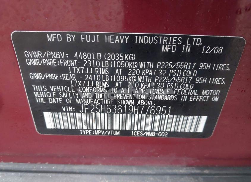Photo 9 of 2009 Subaru Forester 2.5X (VIN JF2SH63619H776951)